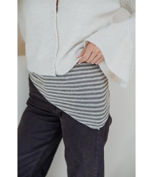 La Rebelle Sjaaltje driehoek wol gestreept | taupe