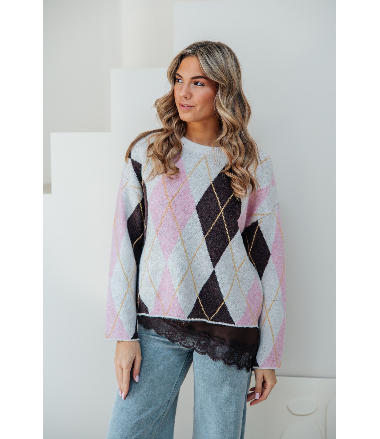 Trui geruit beige | Lune