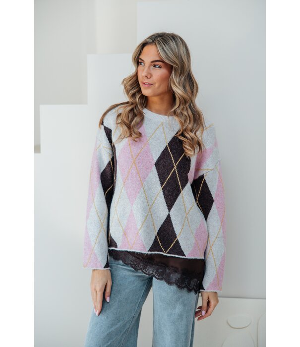 La Rebelle Trui geruit beige | Lune