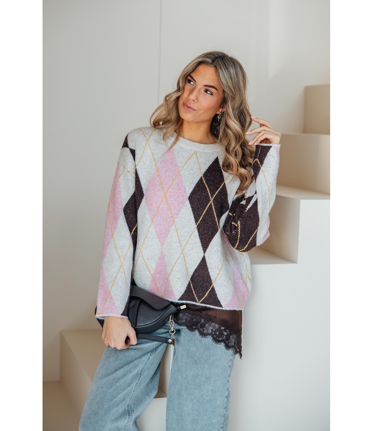 Trui geruit beige | Lune
