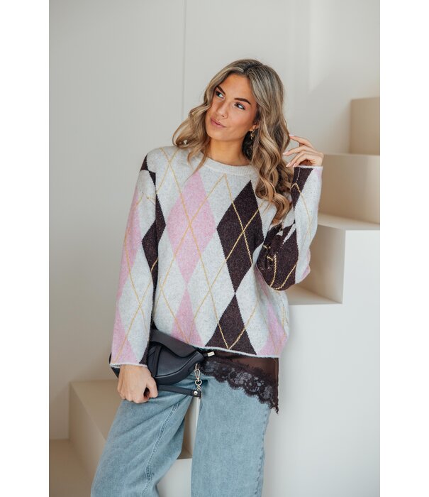 La Rebelle Trui geruit beige | Lune