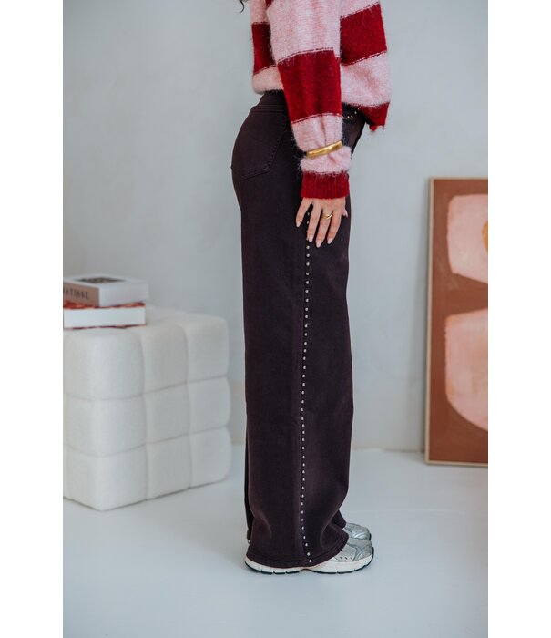 La Rebelle Jeans straight leg bruin studs | Jacky