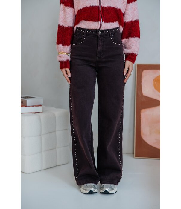 La Rebelle Jeans straight leg bruin studs | Jacky
