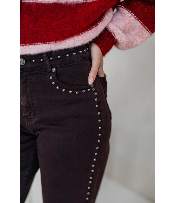 La Rebelle Jeans straight leg bruin studs | Jacky