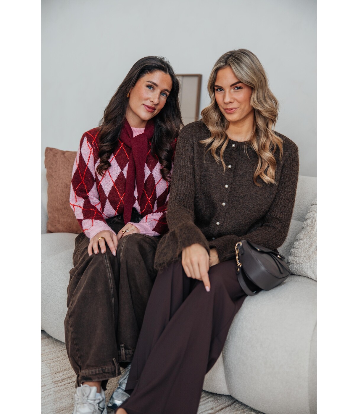 Trui geruit roze/bordeaux | Maya