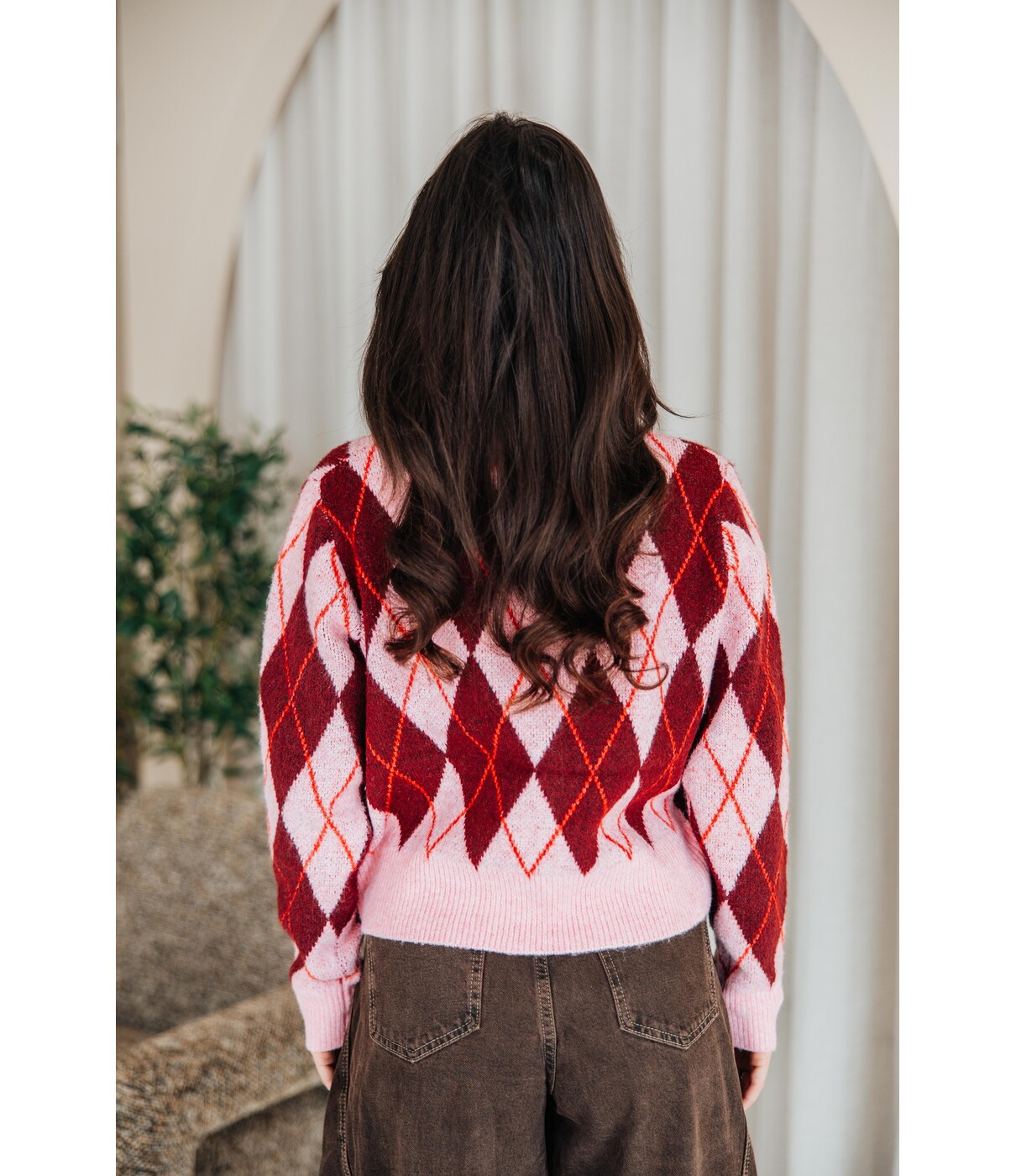 Trui geruit roze/bordeaux | Maya