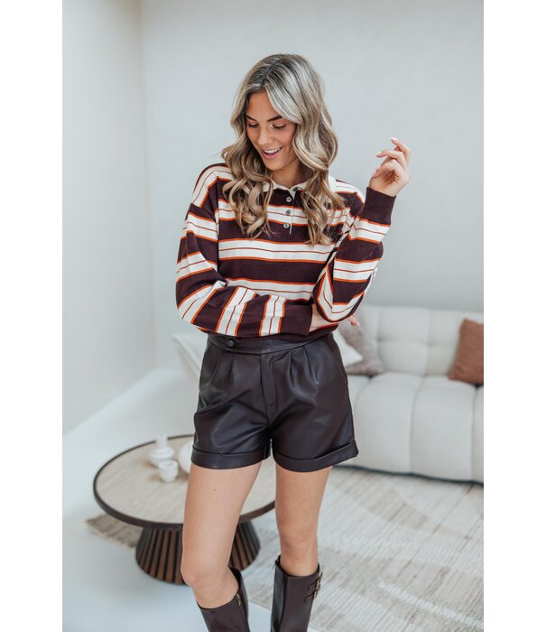 La Rebelle Trui gestreept polo bruin/beige | Maria