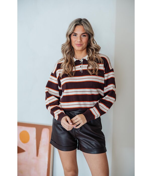 La Rebelle Trui gestreept polo bruin/beige | Maria