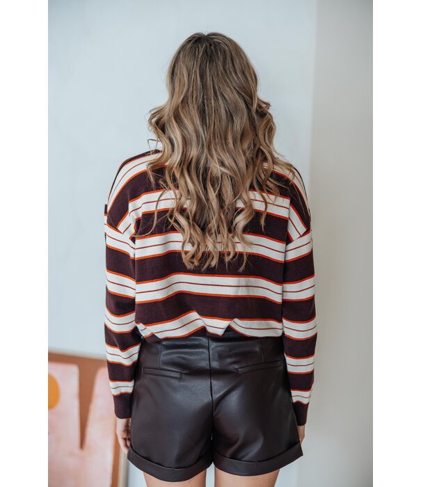 La Rebelle Trui gestreept polo bruin/beige | Maria
