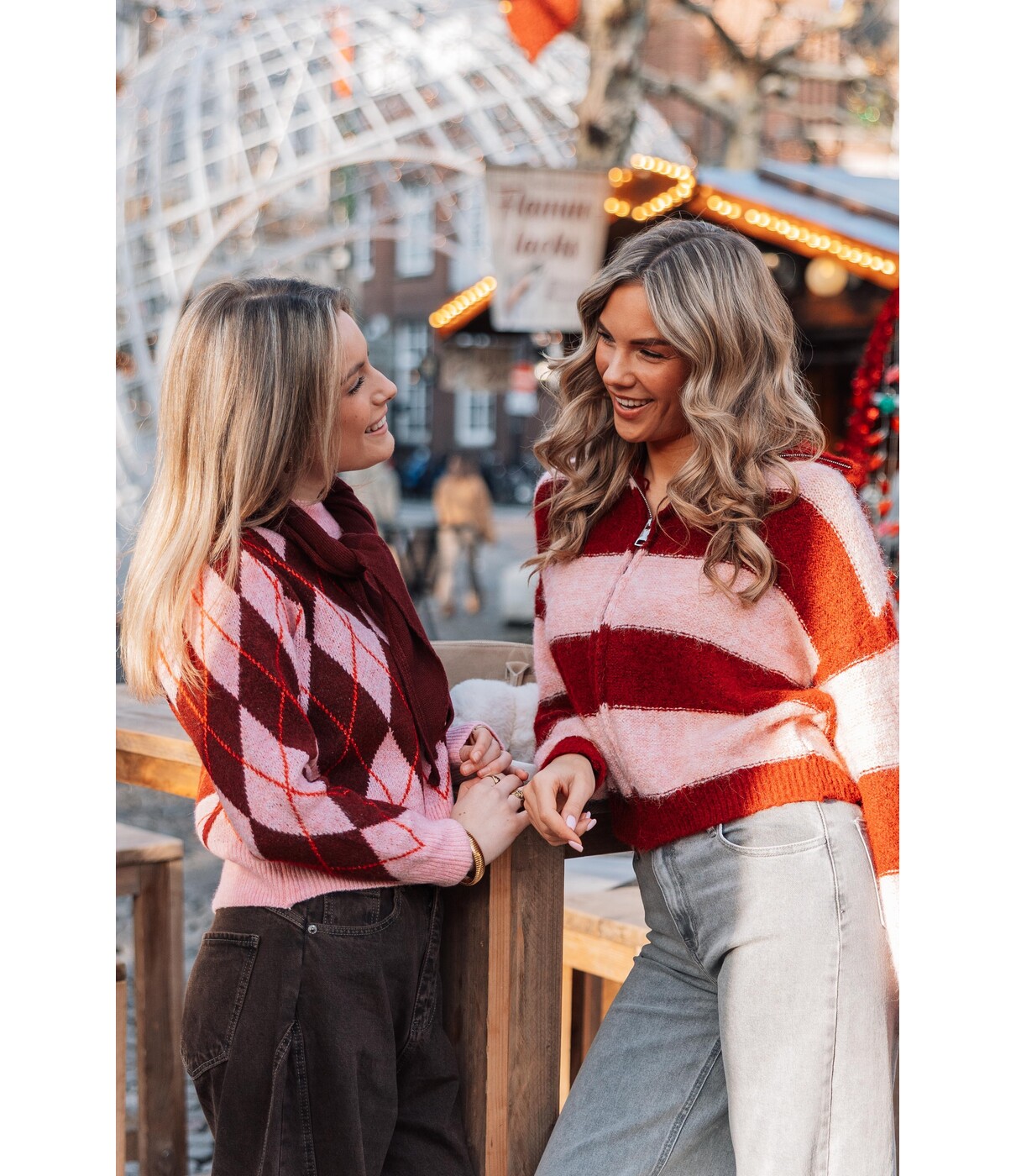 Trui geruit roze/bordeaux | Maya