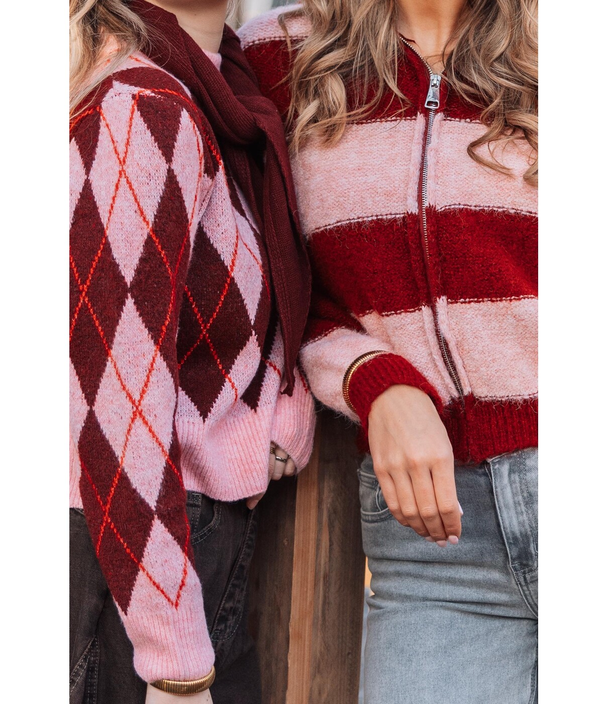 Trui geruit roze/bordeaux | Maya