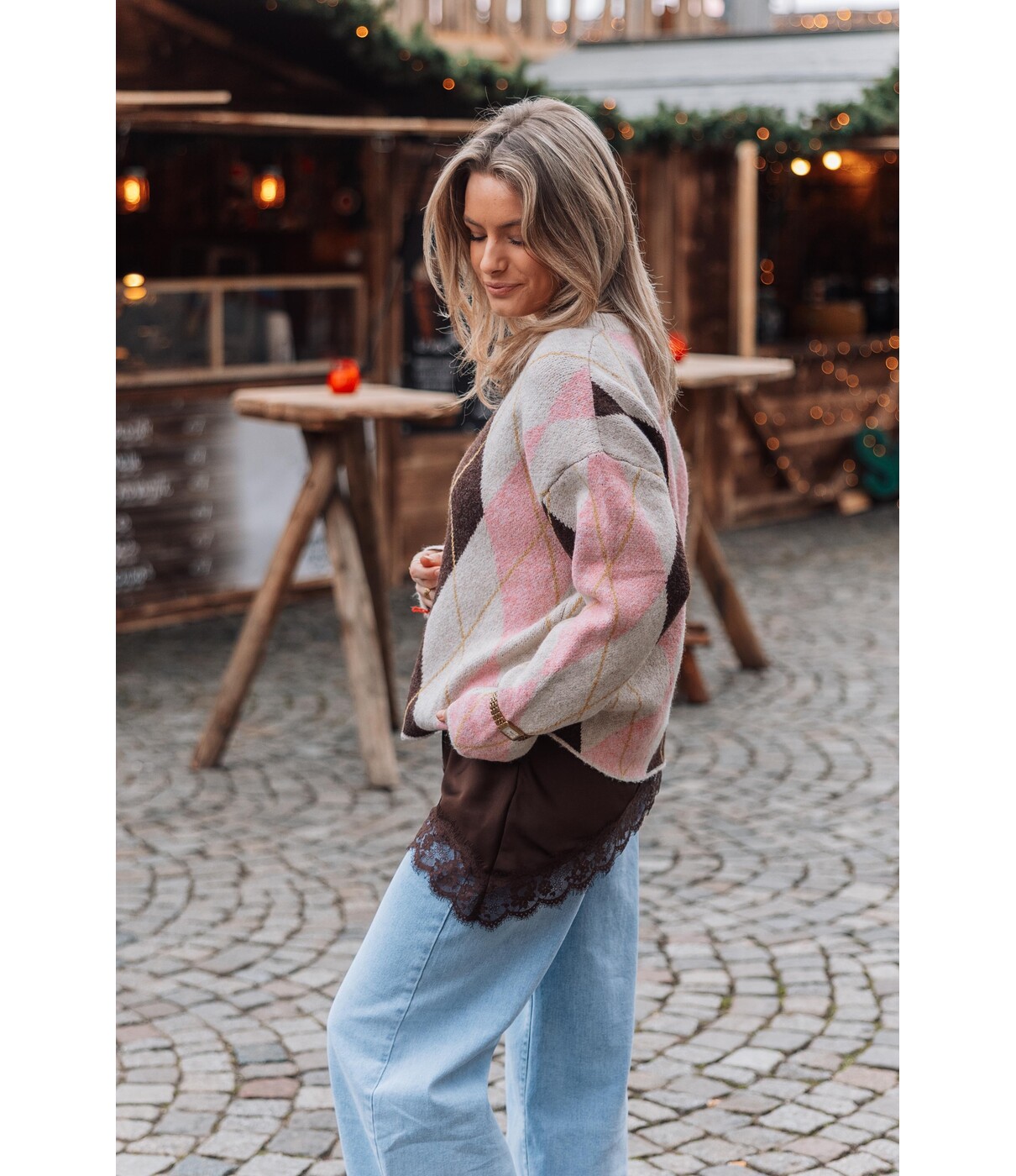 Trui geruit beige | Lune