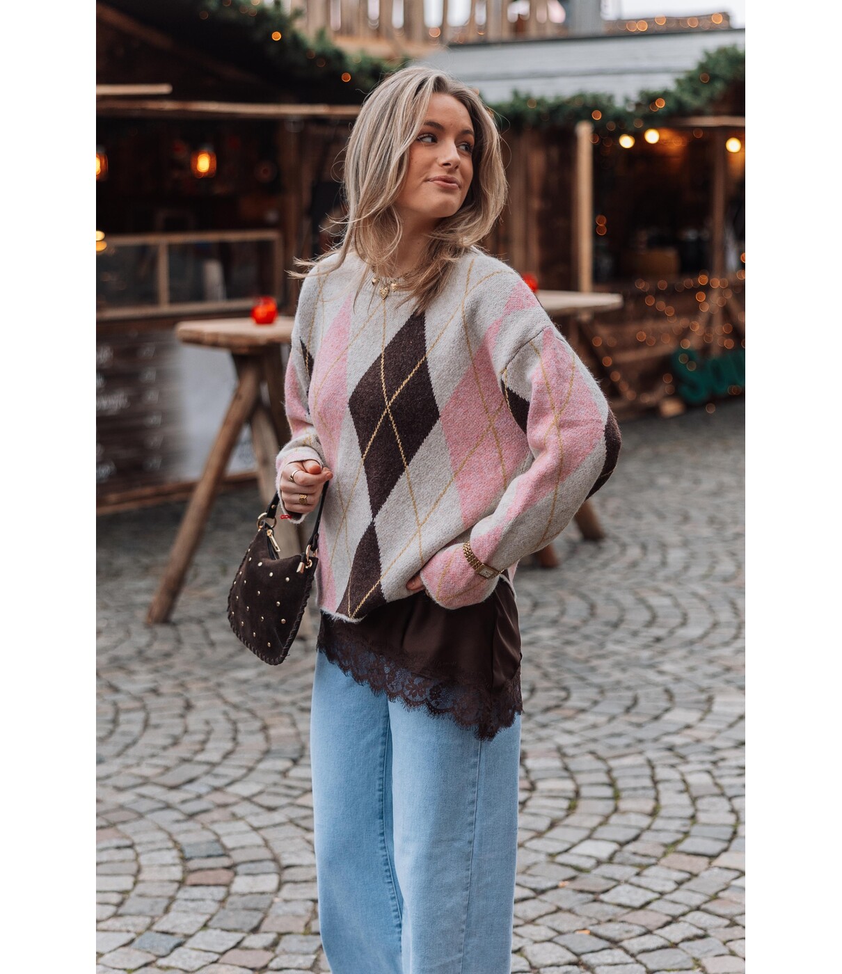 Trui geruit beige | Lune