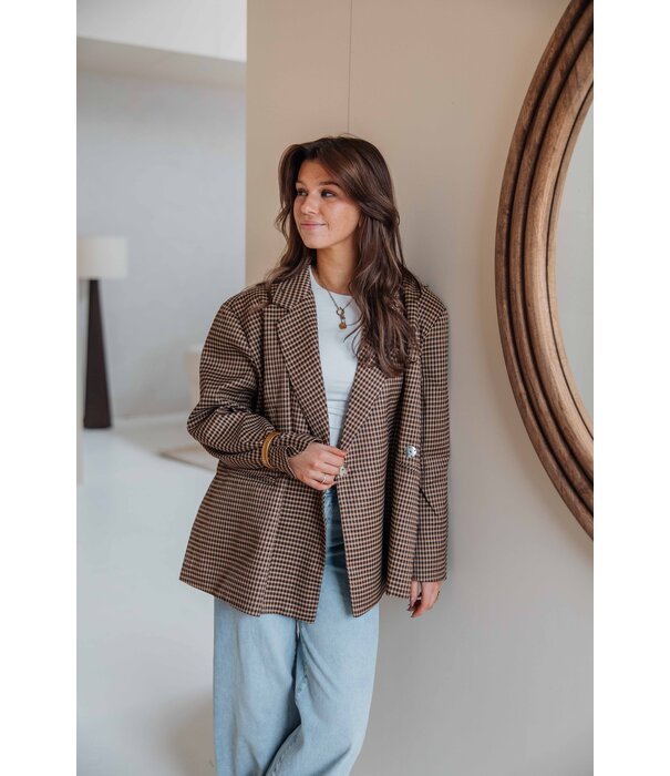 La Rebelle Blazer geruit taupe | Jasmijn