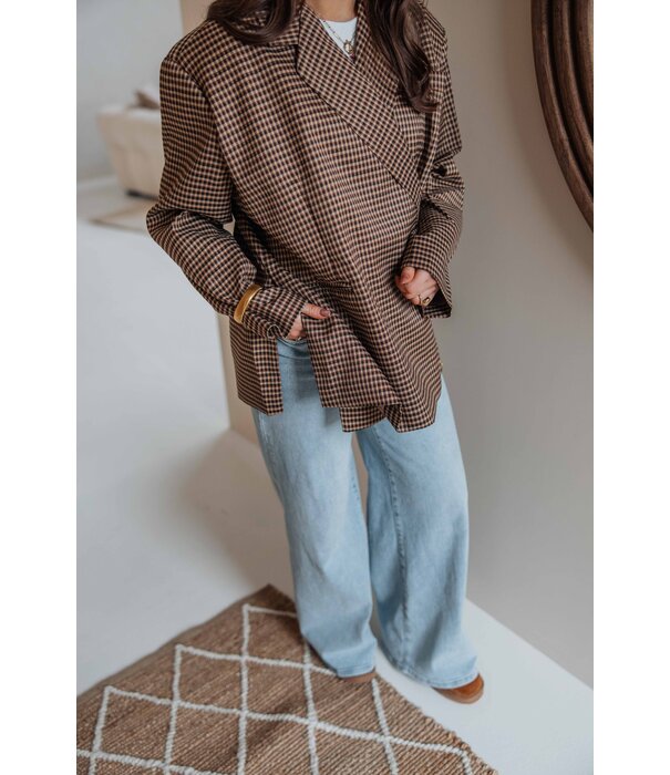 La Rebelle Blazer geruit taupe | Jasmijn