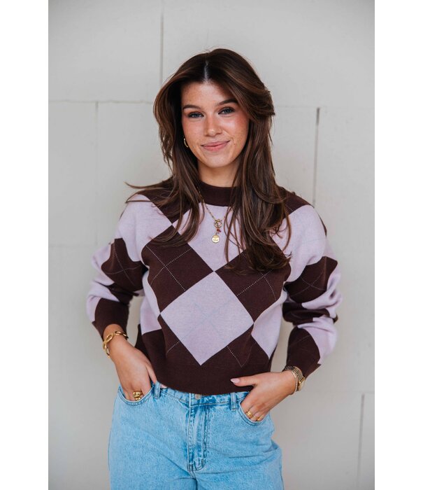 La Rebelle Trui geruit bruin/roze | Nicky