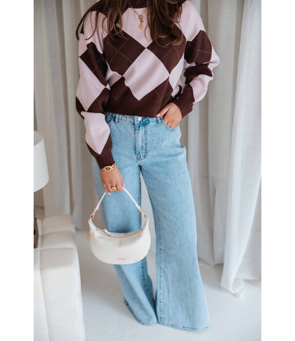 La Rebelle Trui geruit bruin/roze | Nicky