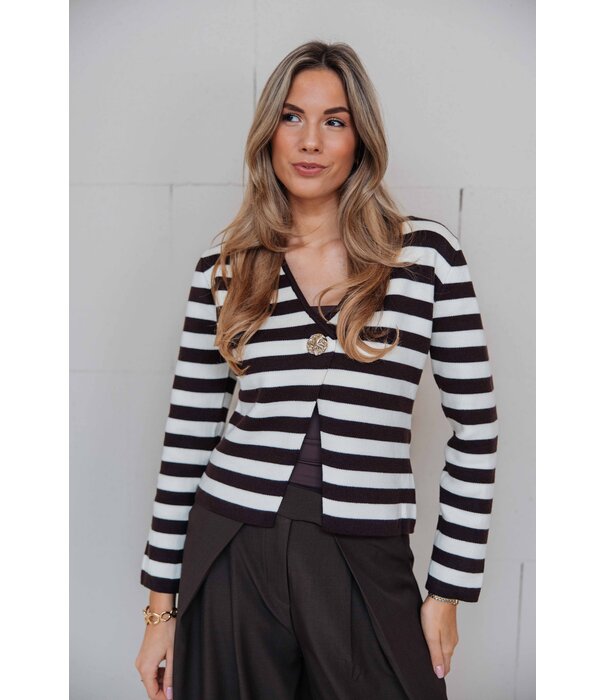 La Rebelle Top gestreept bruin/wit | Helena