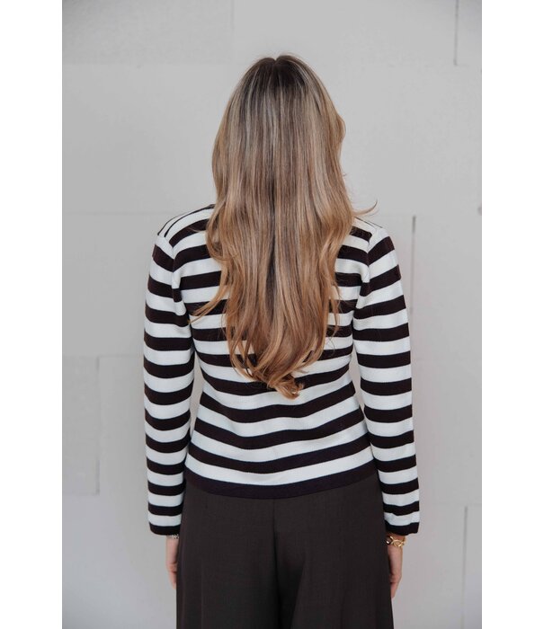 La Rebelle Top gestreept bruin/wit | Helena
