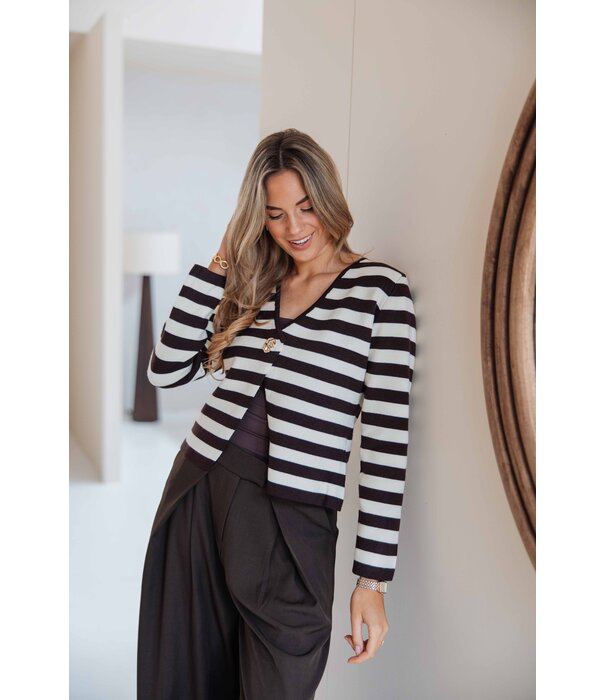 La Rebelle Top gestreept bruin/wit | Helena
