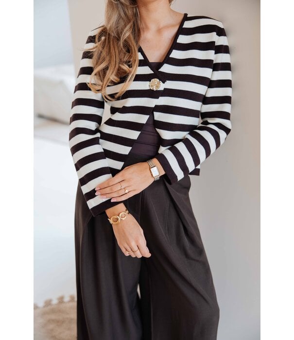 La Rebelle Top gestreept bruin/wit | Helena