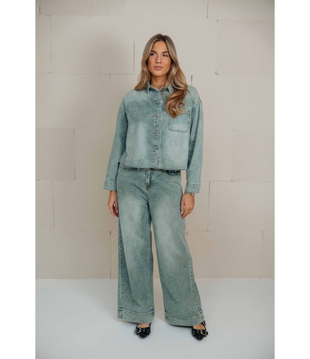 Fluresk Fluresk Vaya blouse | denim green