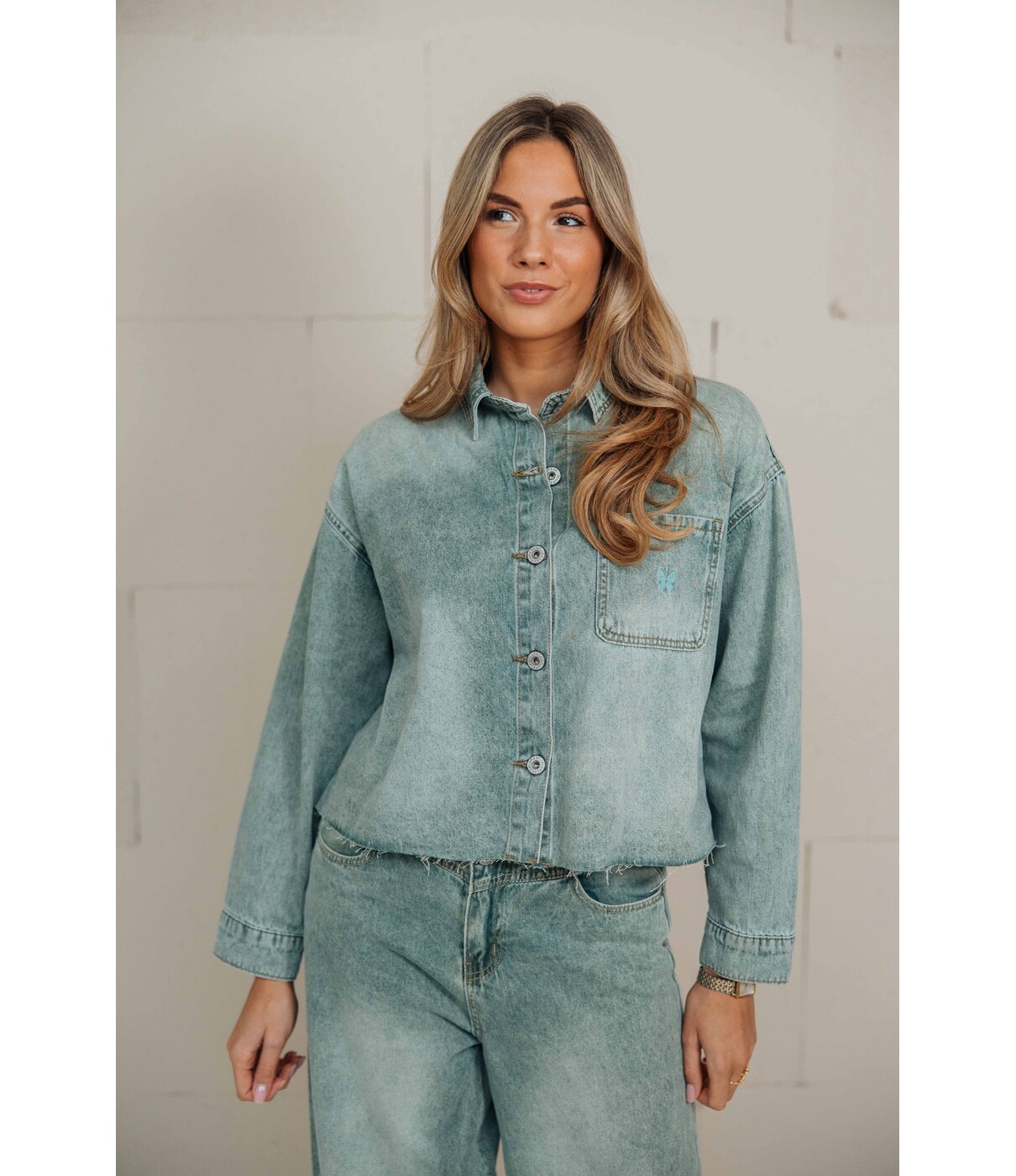 Fluresk Fluresk Vaya blouse | denim green