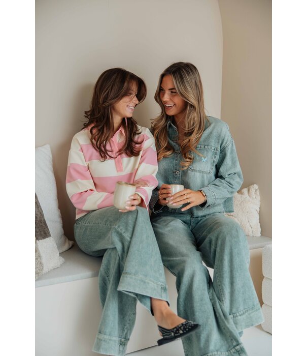 Fluresk Fluresk Zeyna sweater | roze/wit