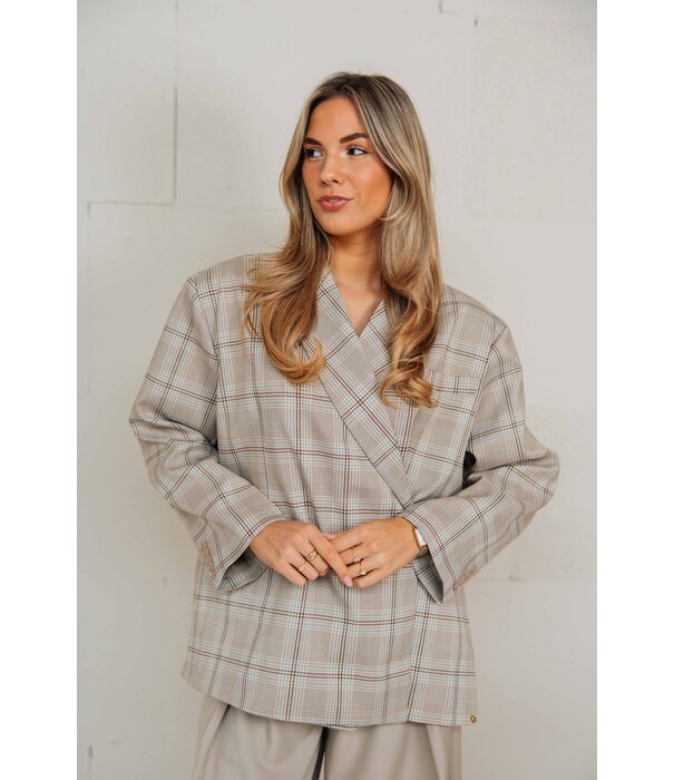 La Rebelle Blazer geruit beige | Jasmijn