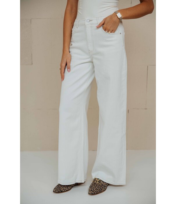 La Rebelle Jeans wide leg beige | Guusje