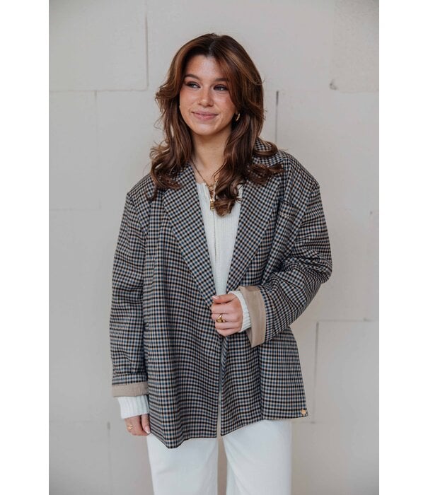La Rebelle Blazer geruit taupe/blauw | Jasmijn