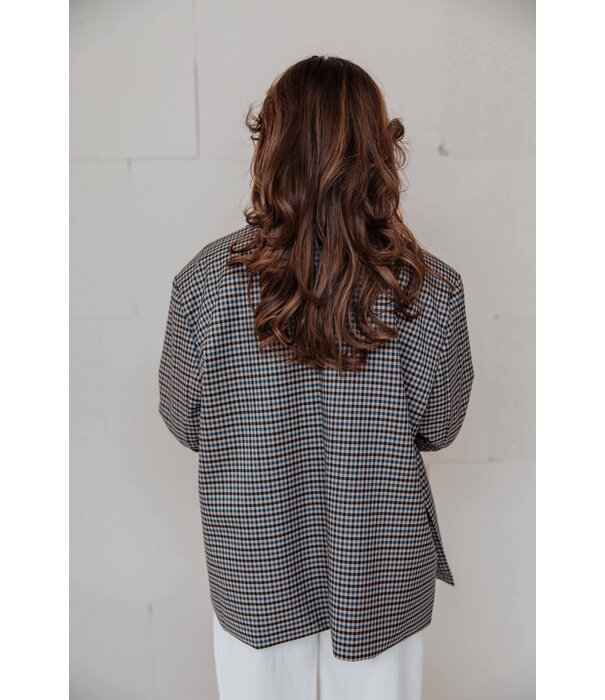 La Rebelle Blazer geruit taupe/blauw | Jasmijn