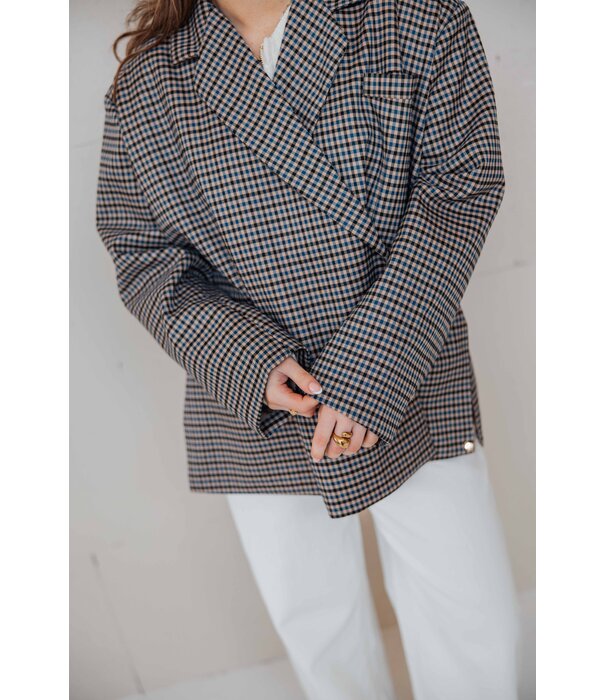 La Rebelle Blazer geruit taupe/blauw | Jasmijn