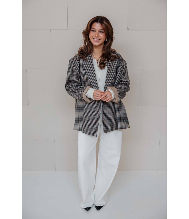 La Rebelle Blazer geruit taupe/blauw | Jasmijn