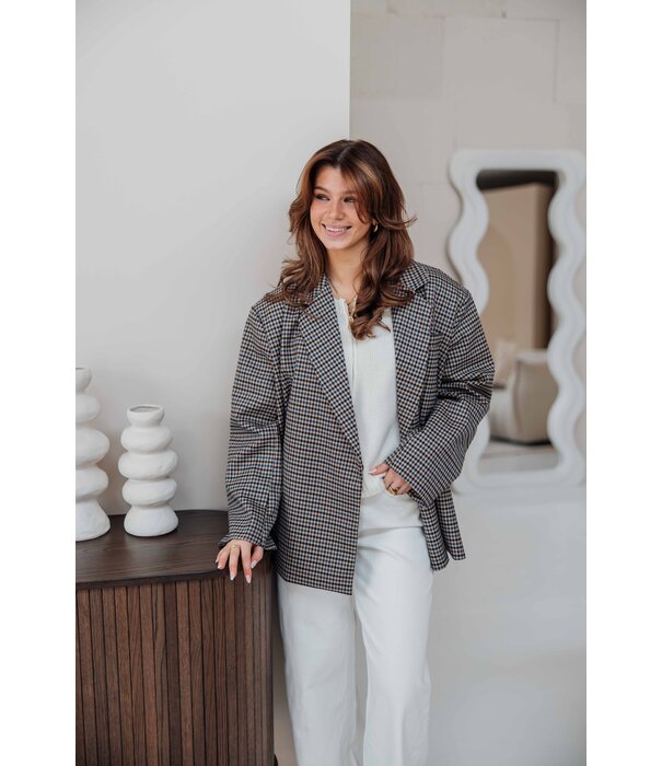 La Rebelle Blazer geruit taupe/blauw | Jasmijn