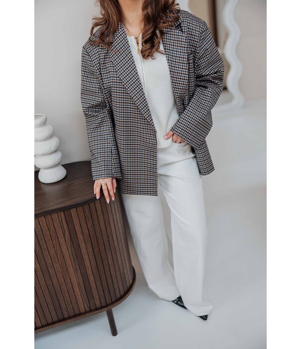 La Rebelle Blazer geruit taupe/blauw | Jasmijn