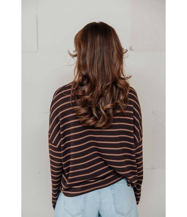 La Rebelle Top gestreept bruin/beige | Kathy