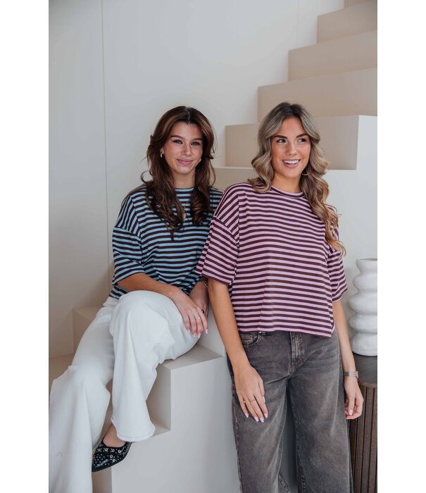 La Rebelle Top gestreept bruin/roze | Kyra