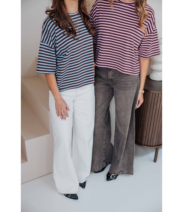 La Rebelle Top gestreept bruin/roze | Kyra