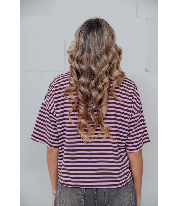La Rebelle Top gestreept bruin/roze | Kyra