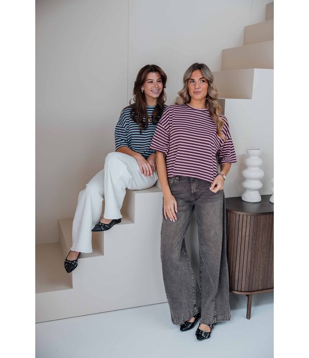 La Rebelle Top gestreept bruin/blauw | Kyra