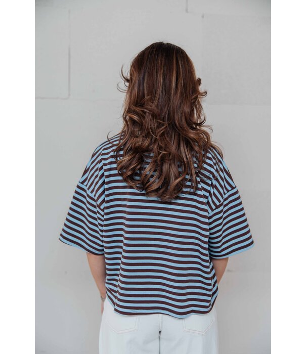 La Rebelle Top gestreept bruin/blauw | Kyra