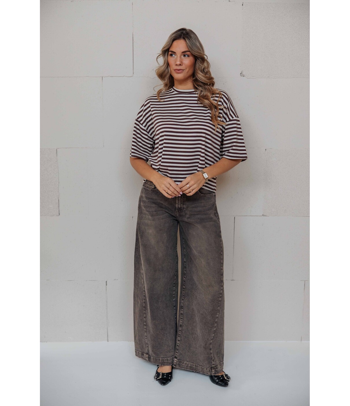 Jeans wide leg grijs | Belle