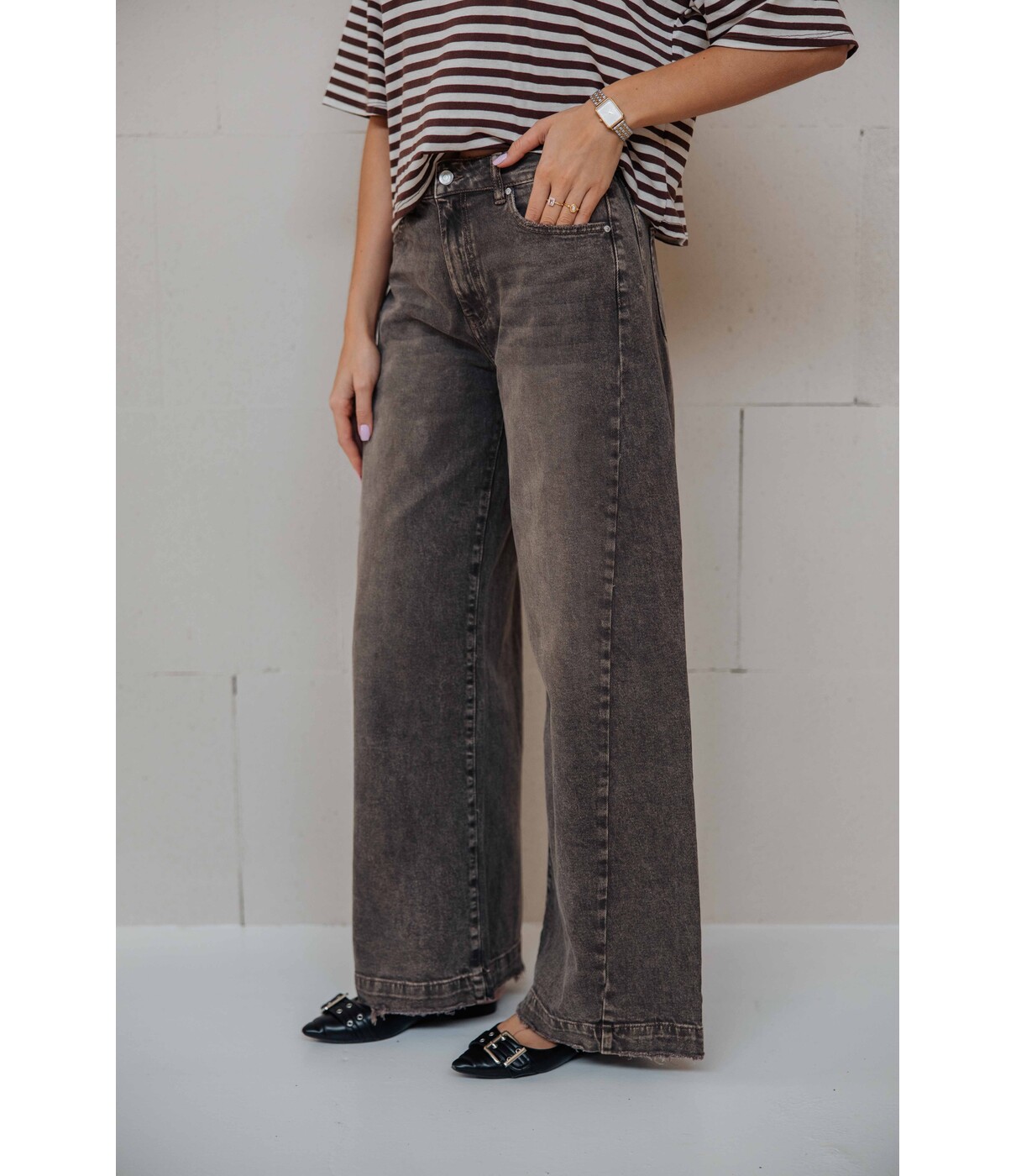 Jeans wide leg grijs | Belle