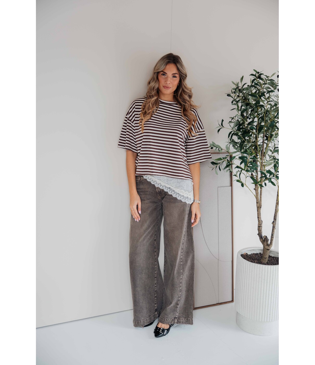 Jeans wide leg grijs | Belle