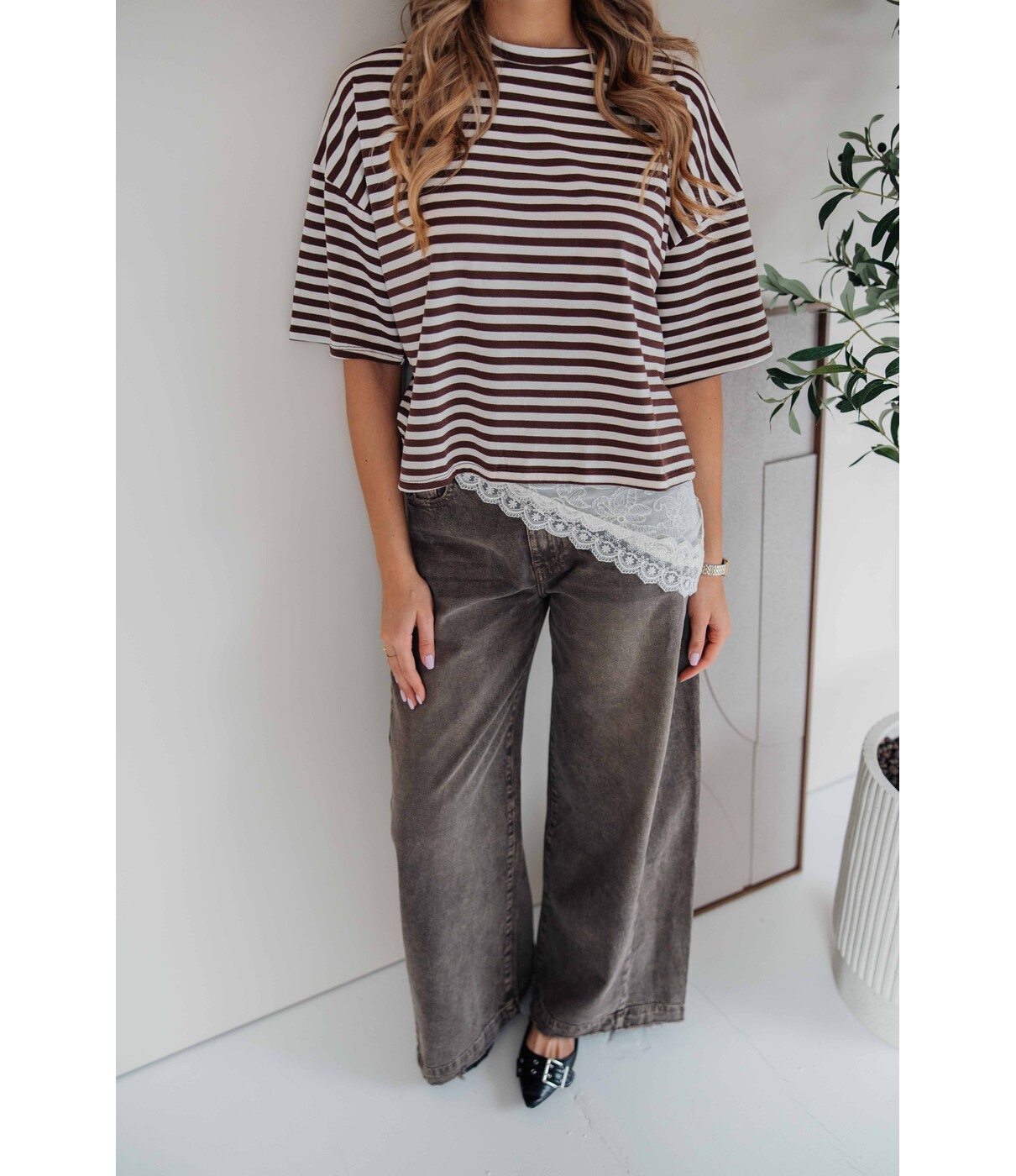 Jeans wide leg grijs | Belle