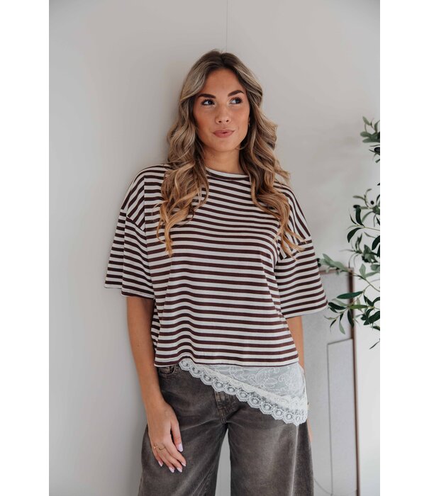 La Rebelle Top gestreept bruin/beige | Kyra