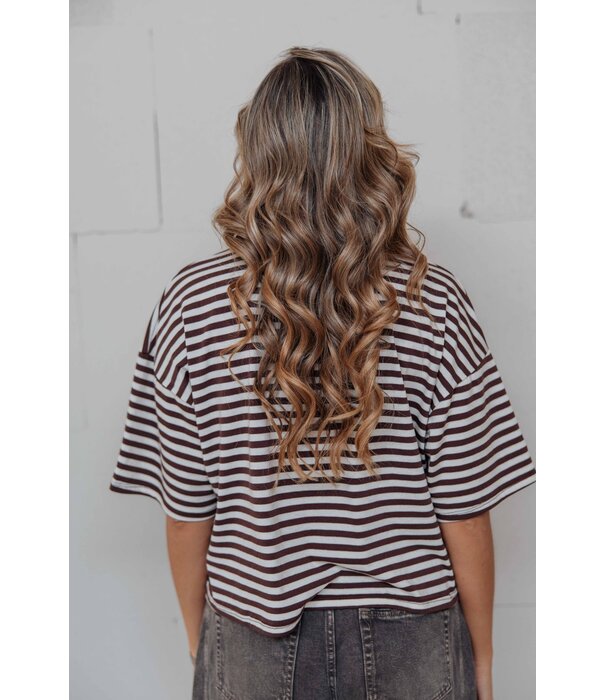 La Rebelle Top gestreept bruin/beige | Kyra
