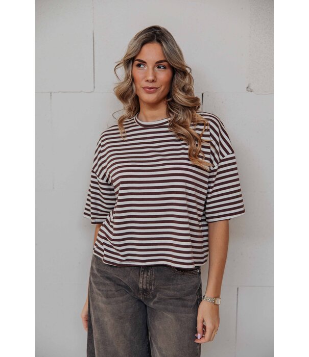 La Rebelle Top gestreept bruin/beige | Kyra