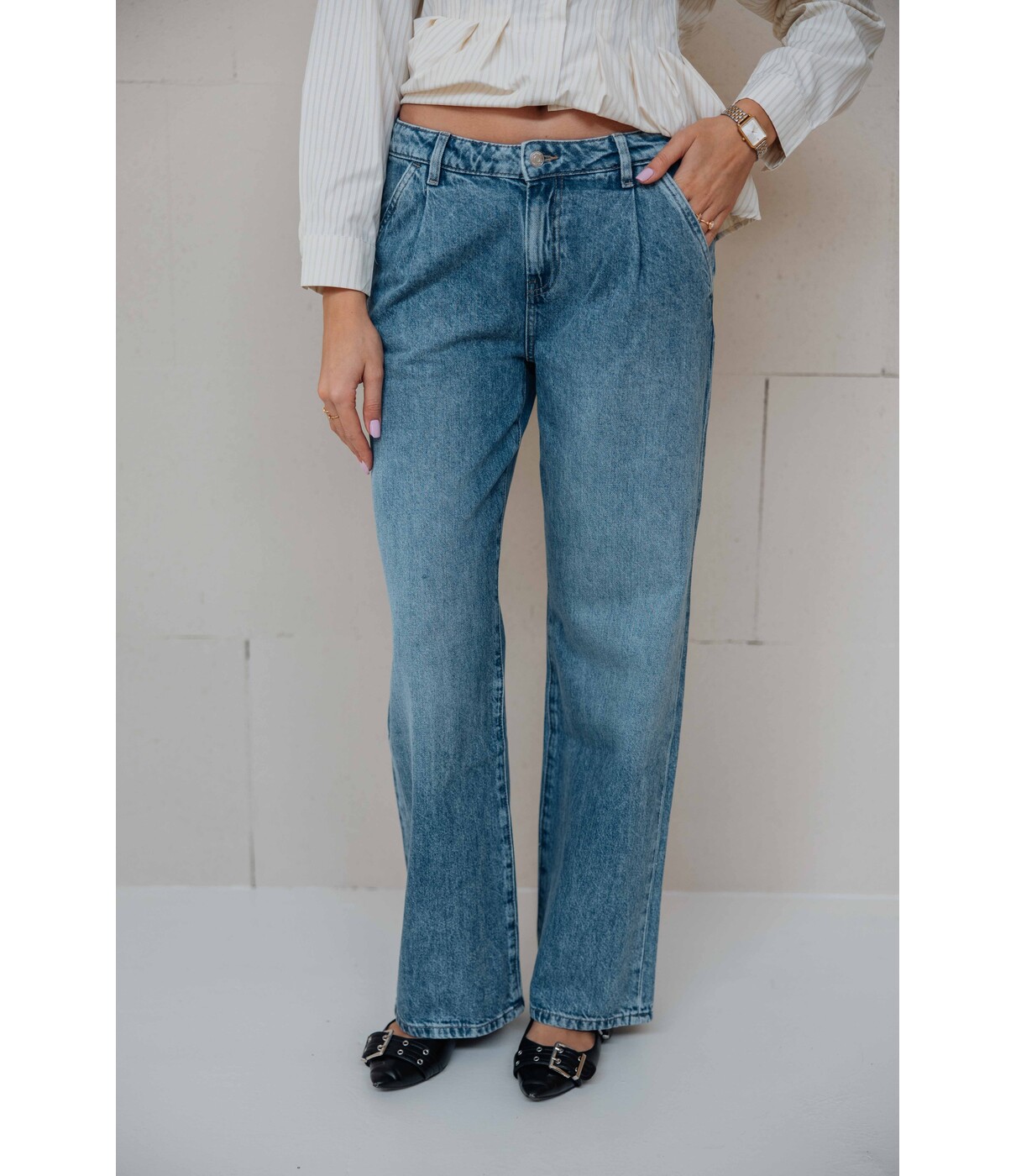 Gina Tricot Gina Tricot Pleated slouchy jeans | blauw